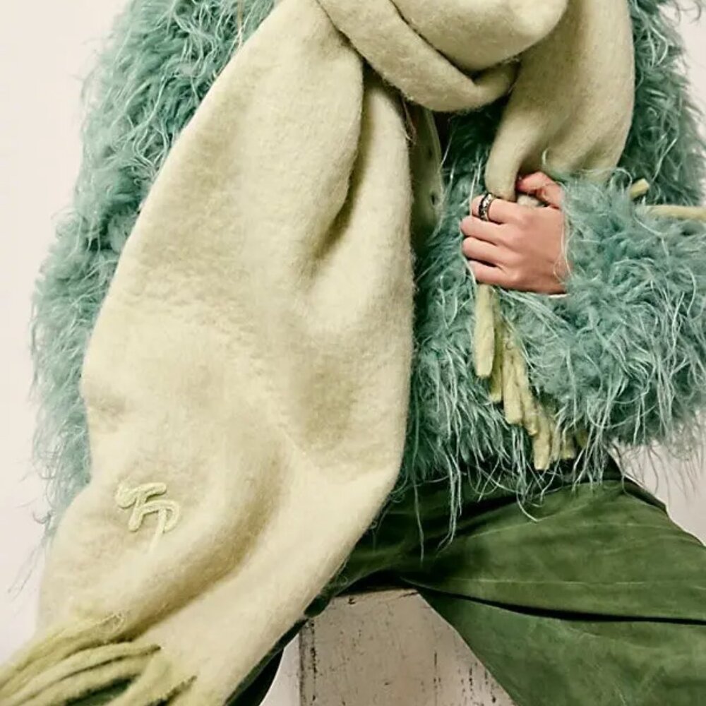 NWOT Free People Winter Chill Blanket Scarf in Matcha